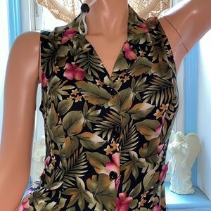 SLEEVELESS DRESS BUTTON DOWN FLORAL PRINT DRESS BY ERIKA PS